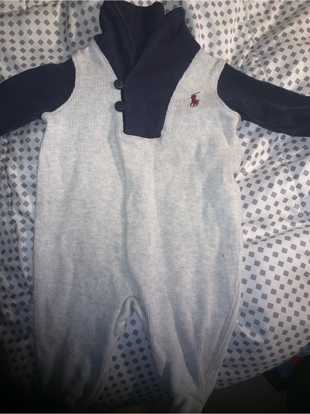Polo by Ralph Lauren Navy & Light Gray Knit Footed One-Piece